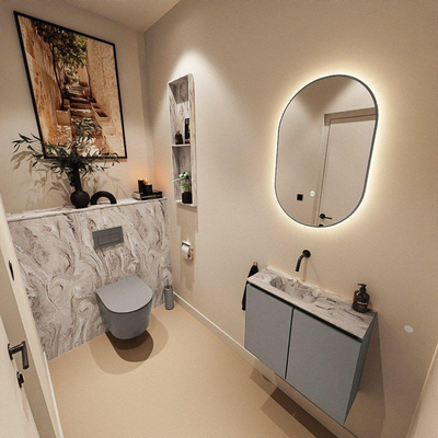 MONDIAZ TURE-DLUX 60cm toiletmeubel Smoke. EDEN wastafel Glace positie links. Zonder kraangat.