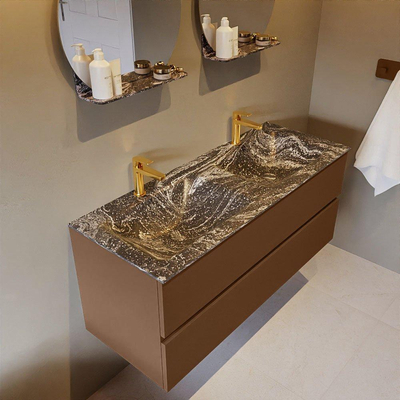 Mondiaz VICA-DLUX Ensemble de meuble de salle de bain - 120cm - meuble sous-vasque repos - 2 tiroirs - lavabo encastrée cloud double - 2 trous de robinet - version haute de 60cm - lave