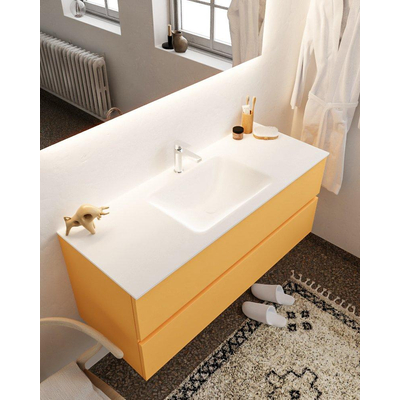 Mondiaz VICA ensemble de meuble de salle de bain - 120cm - meuble sous-vasque ocre - 2 tiroirs - lavabo nuage milieu - 1 trou de robinet - version XL 60cm haut