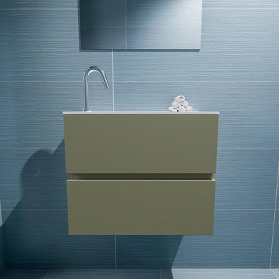 MONDIAZ ADA Meuble WC - 60x30x50cm - 1 trou de robinet - 2 tiroirs - army mat - lavabo à gauche - Solid surface - Blanc