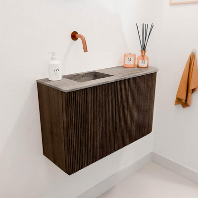Mondiaz JOYA-DLUX 71.6cm toiletmeubel - ronding rechts kleur Walnut - Wastafel FAYE positie Links Zonder kraangat kleur Oza.