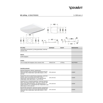 Duravit DuraStyle WC-zitting 43.3x35.9x4.3cm met softclose met quickrelease Kunststof wit Glanzend