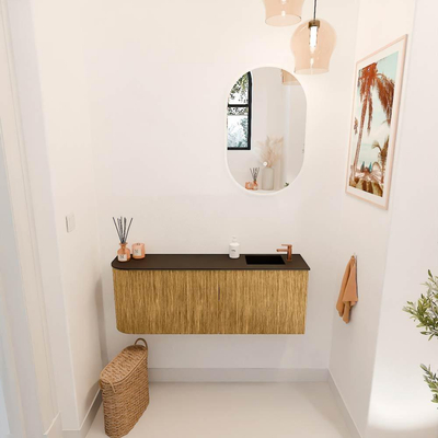 Mondiaz JOYA 111.6cm toiletmeubel - ronding links kleur Oak - Wastafel FAYE positie Rechts 1 kraangat kleur Urban.