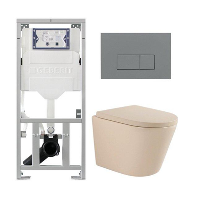 QeramiQ Dely Pack WC - 36,3x51,7cm - à fond creux - sans bride - réservoir encastré Geberit UP320 - abattant WC softclose 35mm - plaque de déclenchement gris clair - boutons rectangulaires - mat beige