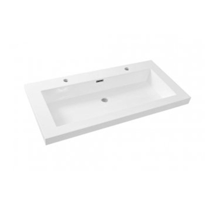 Wiesbaden Vision lavabo simple avec 2 trous de robinet 100x46x5,5 marbre synthétique brillant blanc