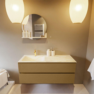 Mondiaz VICA-DLUX Ensemble de meuble de salle de bain - 120cm - meuble sous-vasque oro - 2 tiroirs - lavabo encastré cloud gauche - 1 trou de robinet - version haute de 60cm - ostra