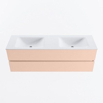 MONDIAZ VICA Ensemble meuble de salle de bains - 150cm - meuble bas rosee - 2 tiroirs - lavabo cloud double - 2 trous de robinet - version haute 60cm - talc