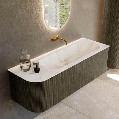 Mondiaz KURVE-DLUX Badkamermeubelset - 135x46x40cm - 1 lade - 1 deur - wastafel solid surface - rechts - zonder kraangat - Shadow