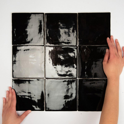 Terravito Viondo carreau mural - 13x13cm - 10mm - carré - noir brillant