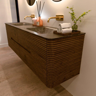 Mondiaz CIRO-DLUX Badkamermeubelset - 170x45x50cm - Solid surface wastafel Lava - 2 wasbak Dubbel - zonder kraangaten - 4 lades - Dusk