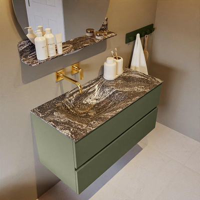 Mondiaz VICA-DLUX ensemble de meuble de salle de bain - 100cm - meuble sous-vasque armée - 2 tiroirs - lavabo encastré nuage gauche - sans trous de robinet - version haute de 60cm - lave