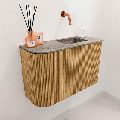 Mondiaz JOYA-DLUX 61.6cm toiletmeubel - ronding links kleur Oak - Wastafel FAYE positie Rechts Zonder kraangat kleur Oza.