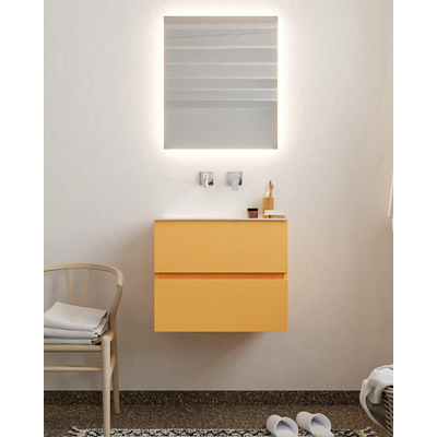 MONDIAZ VICA Badkamermeubelset - 60cm - onderkast ocher- 2 lades - wastafel moon midden - zonder kraangat - LED spiegel - XL versie 60cm hoog