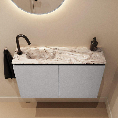 MONDIAZ TURE-DLUX 80cm toiletmeubel Plata. EDEN wastafel Glace positie links. Met 1 kraangat.