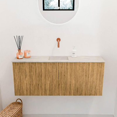 Mondiaz JOYA-DLUX 100cm meuble de salle de bains - couleur Oak - Vasque FAYE position Milieu Sans trou de robinet couleur Ostra.