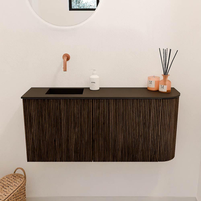 Mondiaz JOYA 91.6cm toiletmeubel - ronding rechts kleur Walnut - Wastafel FAYE positie Links Zonder kraangat kleur Urban.