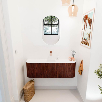 Mondiaz JOYA 123.2cm toiletmeubel - ronding links en rechts kleur Ruby - Wastafel FAYE positie Midden Zonder kraangat kleur Talc.