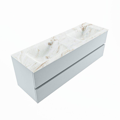 Mondiaz VICA-DLUX Badkamermeubelset - 150cm - clay - 2 lades - Inbouw wastafel CLOUD - dubbel 2 kraangaten - kleur Frappe - XL versie 60cm hoog