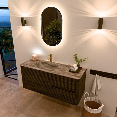 Mondiaz CIRO-DLUX Meuble de salle de bains - 120x45x50cm - Vasque solid surface Sombra - 1 bassin à gauche - 1 trou de robinet - 2 tiroirs - Shadow
