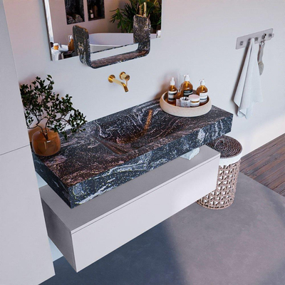 Mondiaz ALAN-DLUX Ensemble de meuble - 110cm - meuble Cale mat - 1 tiroir - Lavabo Cloud Lava suspendu - vasque Centre - 0 trous de robinet