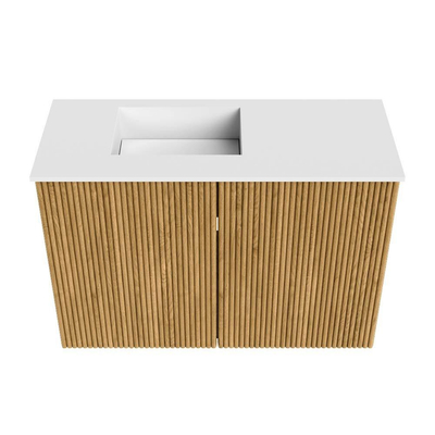 Mondiaz JOYA 60cm toiletmeubel - kleur Oak - Wastafel FAYE positie Links Zonder kraangat kleur Talc.