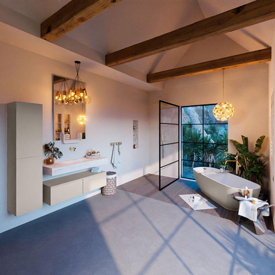 MONDIAZ ALAN - DLUX Ensemble meuble de salle de bains - 120cm - meuble bas - Linen - 2 tiroirs - lavabo suspendu - vasque centrale - 0 trous de robinetterie - Ostra