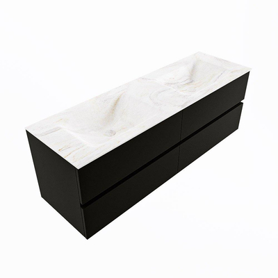 Mondiaz VICA-DLUX ensemble de meuble de salle de bain - 150cm - meuble sous-vasque urban - 4 tiroirs - lavabo encastré cloud double - 2 trous de robinet - version haute de 60cm - ostra