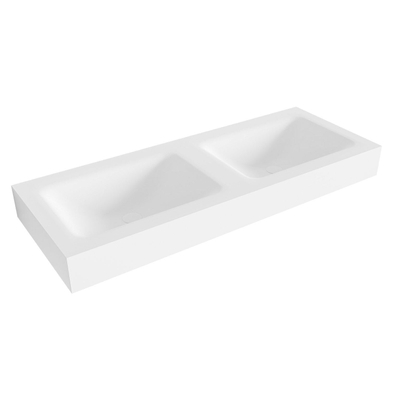 Mondiaz CLOUD Vrijhangende wastafel - 120cm - 2 wasbakken - rand 12cm - solid surface Talc