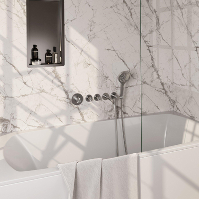 BRAUER Stripe Mitigeur thermostatique de baignoire - SET 02 - encastré - bec - douchette à 3 positions - flexible de douche - coude mural - couleur inox brossé PVD