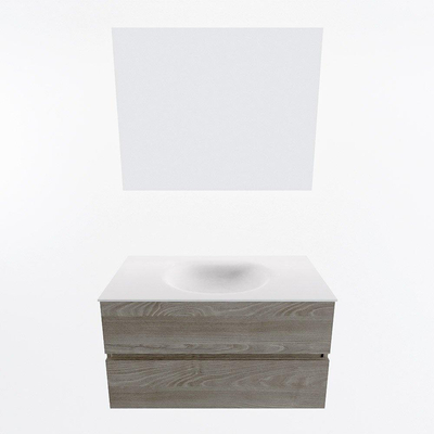 Mondiaz VICA ensemble de meuble de salle de bain - 90cm - meuble sous-vasque marron clair gris - 2 tiroirs - lavabo lune milieu - 1 trou de robinet - couleur talc - miroir LED - version XL 60cm haut