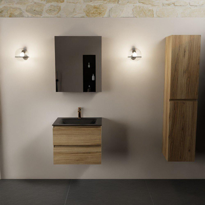 Mondiaz AIVY Ensemble de meuble - 60x45x50cm - 1 trou de robinet - 1 vasque Urban Solid surface - Centre - 2 tiroirs - avec armoire de toilette - Melamine Chai