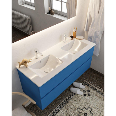 Mondiaz VICA ensemble de meuble de salle de bain - 120cm - meuble sous-vasque jeans - 2 tiroirs - lavabo denia double - 2 trous de robinet - miroir LED - version XL 60cm de haut