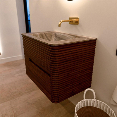 Mondiaz CIRO-DLUX Badkamermeubelset - 70x45x50cm - Solid surface wastafel Sombra - 1 wasbak Midden - zonder kraangaten - 2 lades - Ruby
