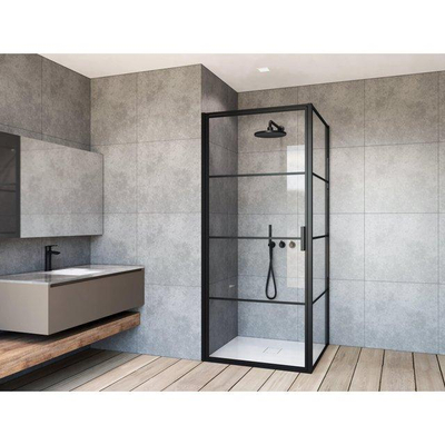 FugaFlow Efficiente Vetro Paroi latérale 100x200cm verre de sécurité anticalcaire cadre Lines extérieur Noir mat