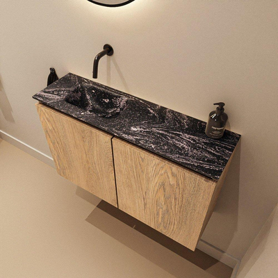 MONDIAZ TURE-DLUX Meuble WC 80 cm Washed Oak. Lavabo EDEN Lava position gauche. Sans trou de robinet.