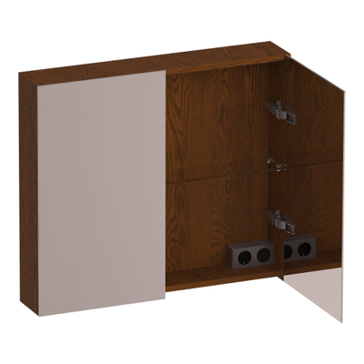 BRAUER Impress spiegelkast - 80x70x15cm - zonder verlichting - 2 dubbelzijdige spiegeldeuren - lamellen eiken bruin