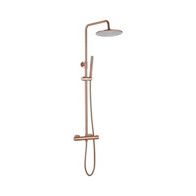 Fortifura Calvi Thermostatische Regendoucheset - 25cm - ronde hoofddouche - staafhanddouche - geborsteld koper PVD OUTLETSTORE