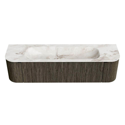 Mondiaz KURVE-DLUX Badkamermeubelset - 170x46x40cm - 1 lade - 2 deuren - wastafel solid surface - midden - zonder kraangat - Shadow