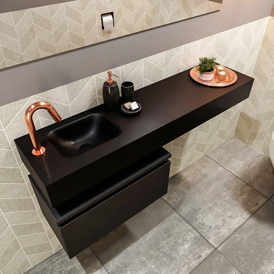 MONDIAZ ANDOR Toiletmeubel 120x30x30cm met 1 kraangaten 1 lades urban mat Wastafel Lex links Solid Surface Zwart