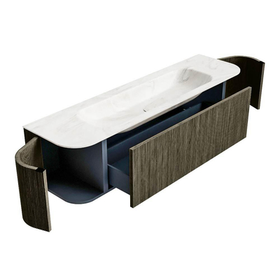 Mondiaz KURVE-DLUX Badkamermeubelset - 170x46x40cm - 1 lade - 2 deuren - wastafel solid surface - midden - zonder kraangat - Shadow