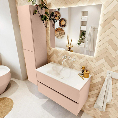 MONDIAZ VICA Ensemble meuble de salle de bains - 90cm - meuble bas rosee- 2 tiroirs - lavabo cloud central - sans trous de robinet - version haute 60cm - talc