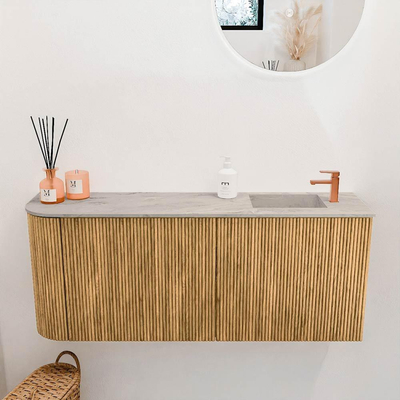Mondiaz JOYA-DLUX 101.6cm toiletmeubel - ronding links kleur Oak - Wastafel FAYE positie Rechts 1 kraangat kleur Glace.