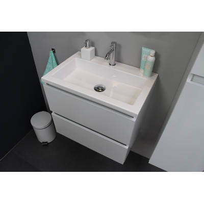 Basic Bella Meuble avec lavabo acrylique 1 trou de robinet 60x55x46cm avec armoire toilette à 1 porte gris Blanc brillant