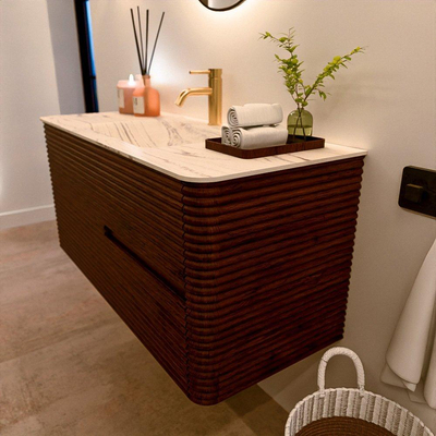 Mondiaz CIRO-DLUX Ensemble de meubles de salle de bains - 110x45x50cm - Plan vasque solid surface Nata - 1 vasque au milieu - 1 trou de robinetterie - 2 tiroirs - Ruby