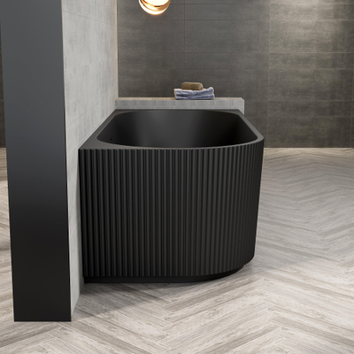 FugaFlow Eccelente Anta Half Vrijstaand Bad - 170x80x58cm - rechts - ribbel - met afvoer - mat zwart