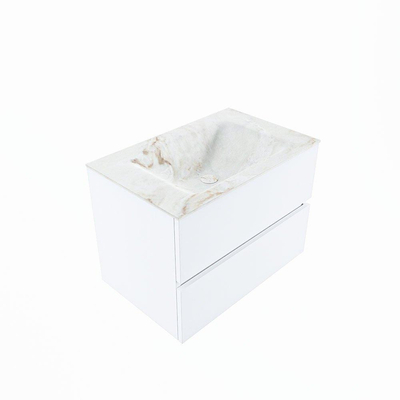 Mondiaz VICA-DLUX Ensemble de meuble de salle de bain - 70cm - meuble sous lavabo talc - 2 tiroirs - lavabo encastrée cloud milieu - 1 trou de robinet - version haute de 60cm - frape