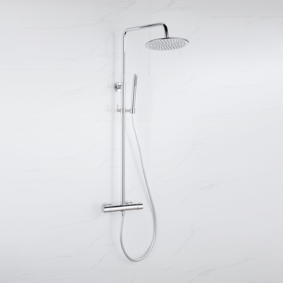 FugaFlow Eccelente Acces Regendoucheset - thermostatisch - 25cm hoofddouche - gladde slang - staaf handdouche - chroom