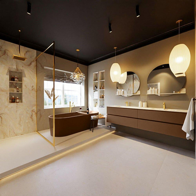 MONDIAZ VICA-DLUX Ensemble meuble de salle de bains - 200cm - meuble sous-vasque rust - 4 tiroirs - lavabo encastré cloud double - 2 trous de robinet - version haute 60cm - frape