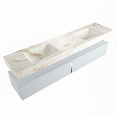 MONDIAZ ALAN - DLUX Ensemble de meubles de salle de bains - 200cm - meuble bas - Clay - 2 tiroirs - lavabo suspendu - 2 vasques - 0 trous de robinet - Frappe
