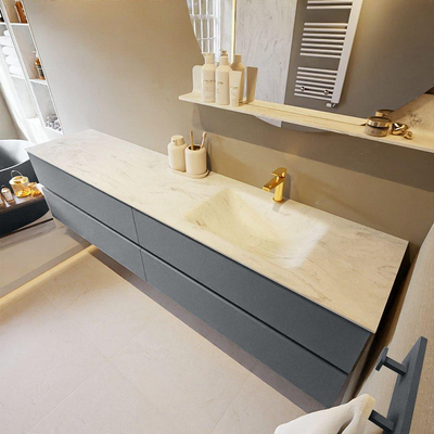 Mondiaz VICA-DLUX ensemble de meuble de salle de bain - 200cm - meuble sous-vasque plata - 4 tiroirs - lavabo encastré cloud droite - 1 trou de robinet - version haute de 60cm - opalo